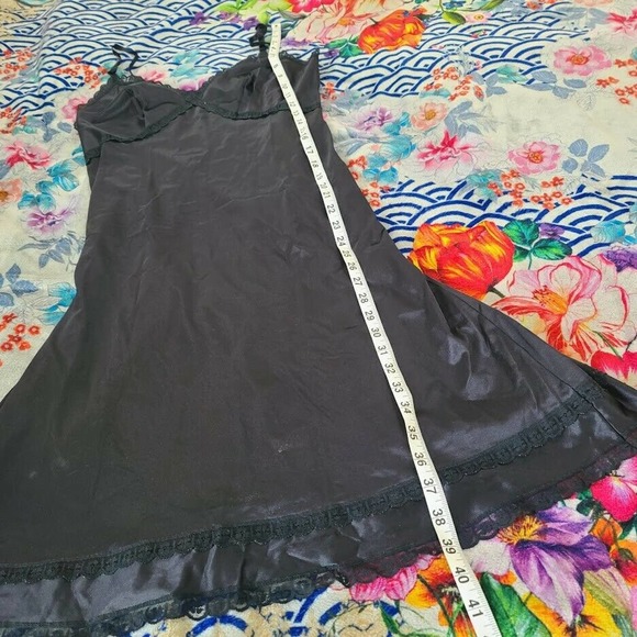 Sears Full Slip Black Silky Nylon Size 38 VTG Lace Adjustable Strap Medium Large - Picture 11 of 11